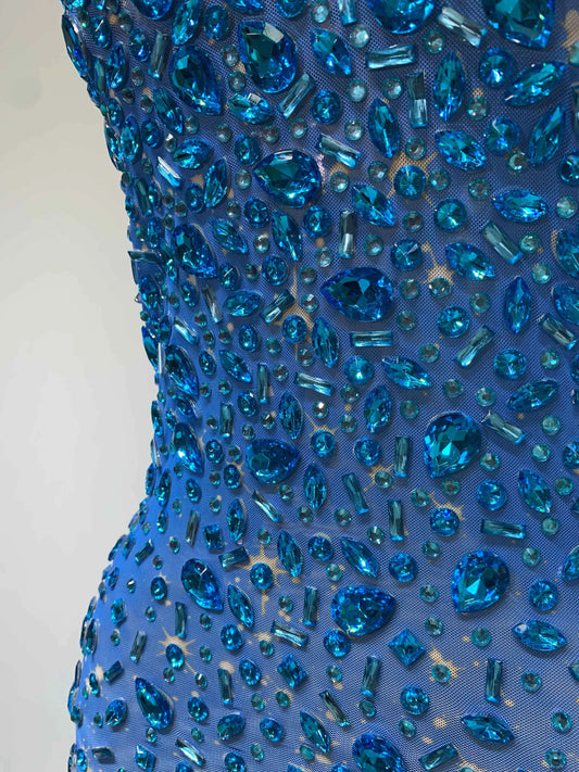 Luxury Rhinestones Sexy Mesh See Through Bodycon Dress Women Birthday Evening Cocktail party Gown Red Carpet Club Stage Outfit