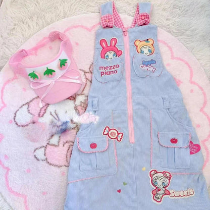 Sweet Lolita Style Strap Dress Women Cute Bunny Cartoon Embroidery Kawaii Party Mini Dress Female Korean Fashion Princess Dress SS69 76.69 Blue / S