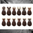 Brown Pirate Dress Plus Size Faxu Leather Steampunk Corset Dress with Shoulder Off Blouse Cosplay Pirate Costume for Women SS69