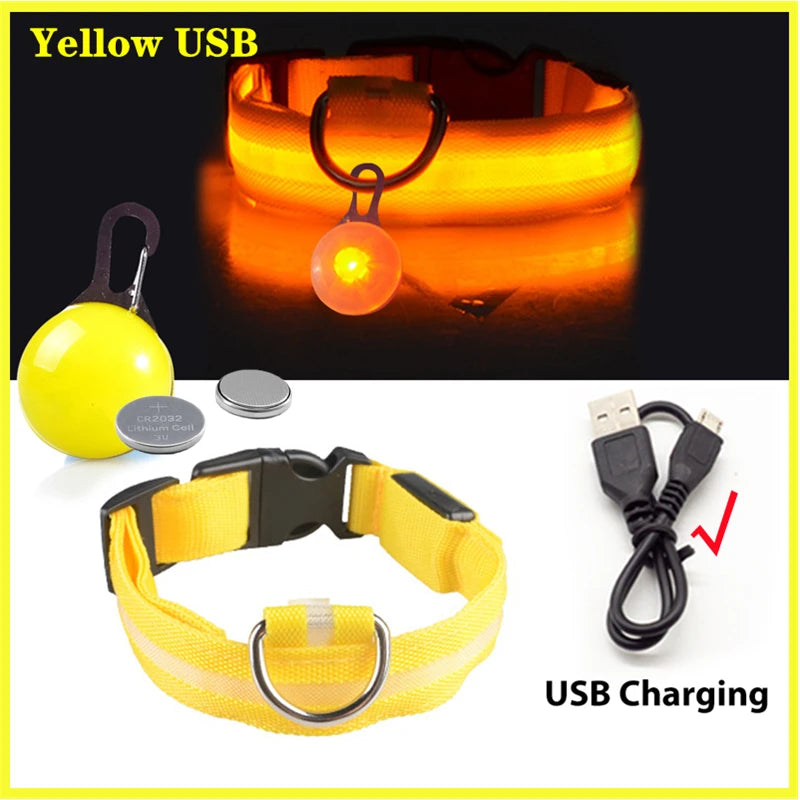Usb Charging Glowing Dog Collar With Pendant Detachable Luxury Led Light Bright For Small Dogs Cat Night Safety Collar Wholesale SS69 9.69 Yellow USB / XS Neck 28-38 CM / CHINA