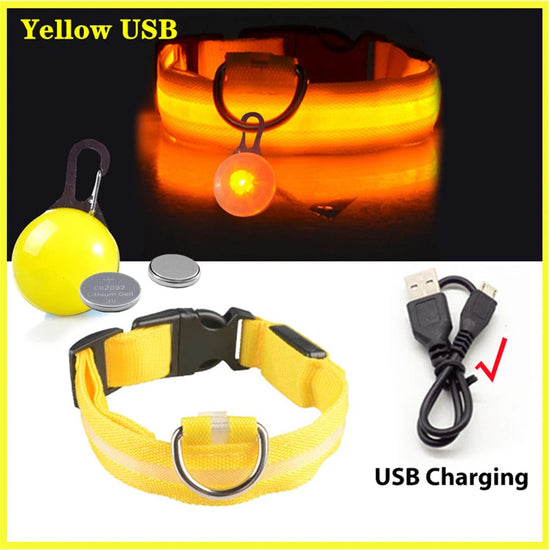 Usb Charging Glowing Dog Collar With Pendant Detachable Luxury Led Light Bright For Small Dogs Cat Night Safety Collar Wholesale SS69 9.69 Yellow USB / XS Neck 28-38 CM / CHINA
