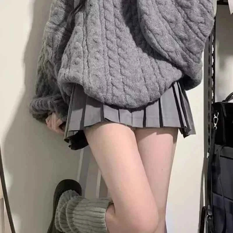 Autumn Winter Women Sweater Harajuku Oversized Knitted Pullovers Korean Long Sleeve V Neck Knitwear Preppy Solid Loose Jumper