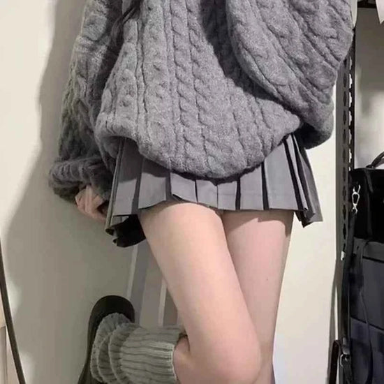 Autumn Winter Women Sweater Harajuku Oversized Knitted Pullovers Korean Long Sleeve V Neck Knitwear Preppy Solid Loose Jumper