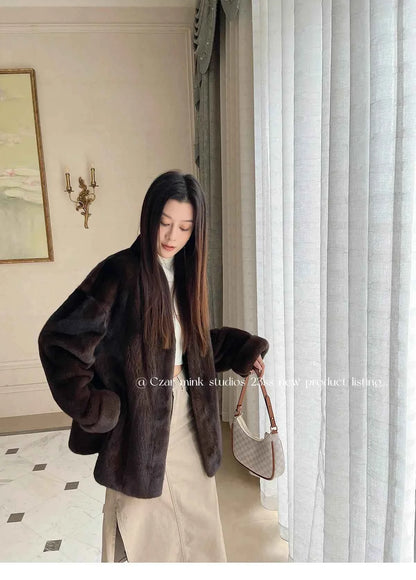 Winter Womens Real Mink Fur Coat High Quality V-neck Fur Jackets for Women New in Outerwears Luxury Clothes 2024 шуба женская