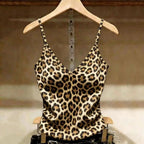 2000s American Vintage Sexy Leopard Camis Y2k Harajuku Slim Lace Patchwork Tanks Summer Streetwear Beach Party Sleeveless Tops