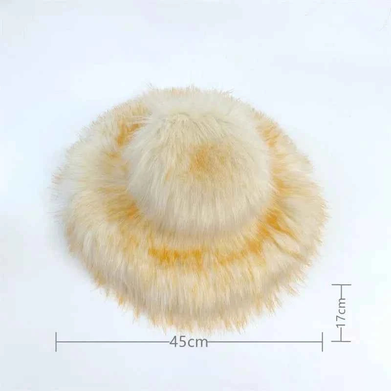 Luxury Fluffy Women Faux Fur Bucket Hats Oversized 17cm Wide Brim Thicken Outdoor Warm Plush Punk Hat Girl Y2k Female Ski Panama