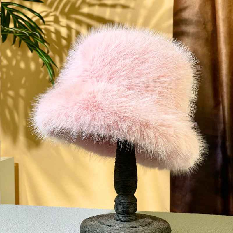 2025 Fluffy Faux Fur Bucket Hats Women Rabbit Fur Warm Thick Plush Winter Hat Lady Fashion Luxury Panama Furry Fisherman Cap Y2k