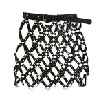 2023 Autumn New Pu Leather Skirt Women Sexy Diamond Grid Hollowed Out PU Skirt Outwear Nigh Club Lady Skirts Mini Mujer
