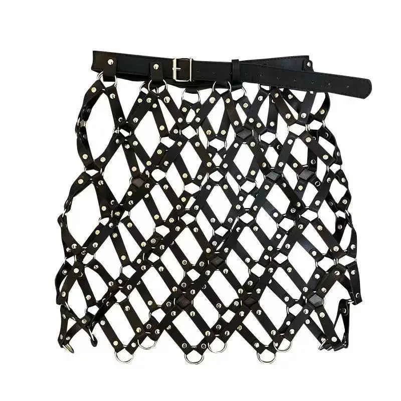 2023 Autumn New Pu Leather Skirt Women Sexy Diamond Grid Hollowed Out PU Skirt Outwear Nigh Club Lady Skirts Mini Mujer