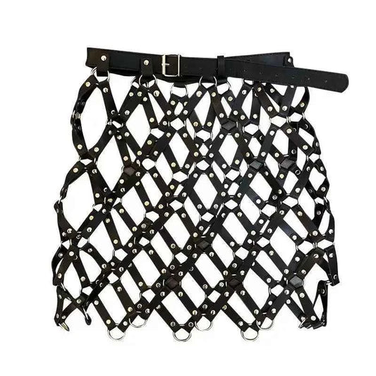 2023 Autumn New Pu Leather Skirt Women Sexy Diamond Grid Hollowed Out PU Skirt Outwear Nigh Club Lady Skirts Mini Mujer