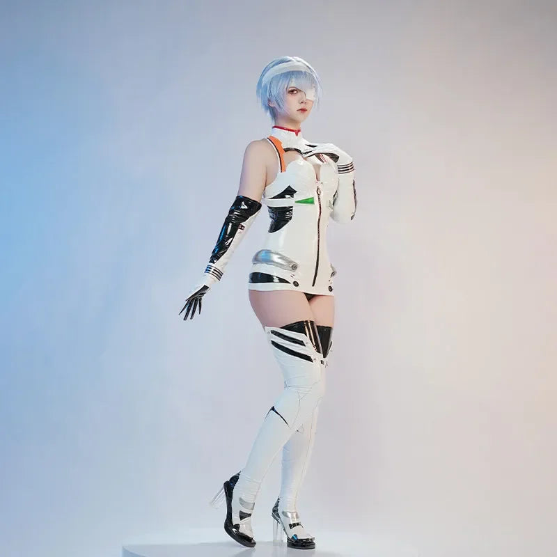 Ayanami Rei Anime Cosplay Costume Set with Shoulder Armor and Wig