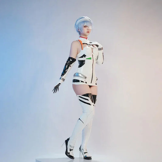 Ayanami Rei Anime Cosplay Costume Set with Shoulder Armor and Wig