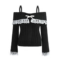 Pretty Cute Outfits Harajuku Cosplay Sweater Kawaii Lace Trim Off Shoulder Pullovers Y2K Aesthetic Vintage Long Sleeve Jumpers SS69 18.69 Type 3 / S