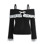 Pretty Cute Outfits Harajuku Cosplay Sweater Kawaii Lace Trim Off Shoulder Pullovers Y2K Aesthetic Vintage Long Sleeve Jumpers SS69 18.69 Type 3 / S