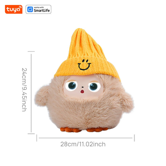 Cute Nunu-AI Plush Toy W/Smart Voice&LED Eyes,Interactive Companion ReadyRechargeable E-Pet open up fun life W/Tuya App-Khaki