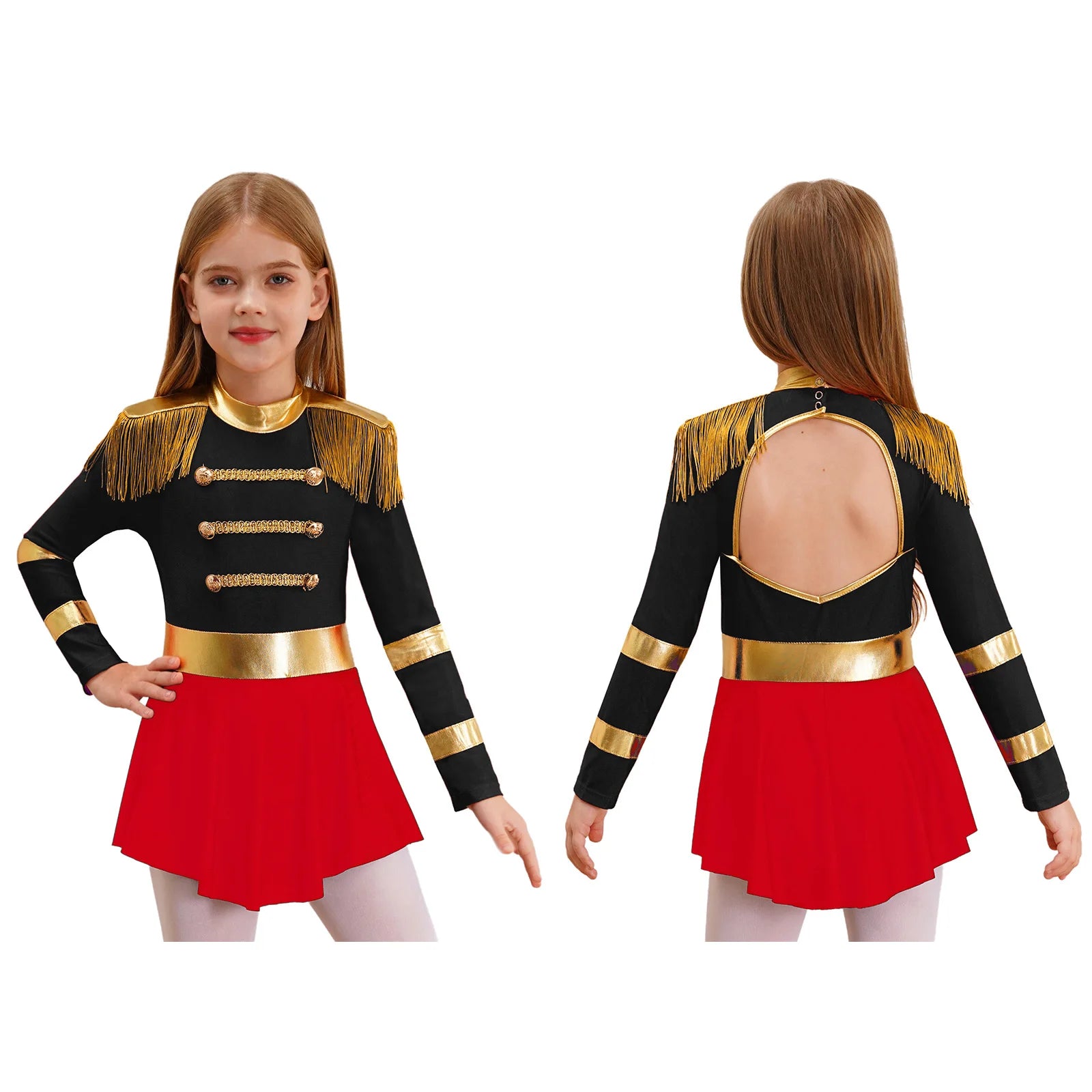 Inlzdz Women's Sequin Tassel Ringmaster Leotard Dress
