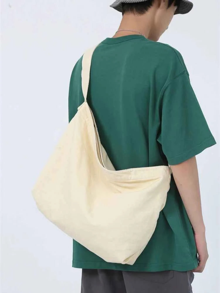 Simple Shoulder Bags Men Solid Cleanfit Unisex Bolsos Vintage Thicken Autumn Japanese Harajuku Canvas Large Capacity Handbags