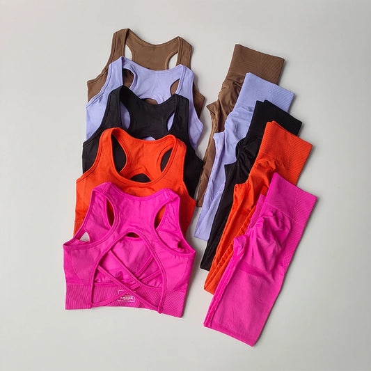 2PCS Sports Bra Women's Set Professional Fitness Tank Top Bra Shockproof Running Leggings Yoga Suit Beautiful Back Bra Clothing - SS69