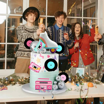 20PCS Retro Roller Skate & Disco Ball Cake Toppers - 80s 90s Hip Hop Skating Theme Party Decor for Birthday Unisex Kids Adults