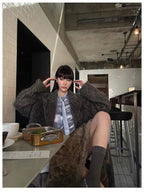 Mauroicardi Autumn Winter Oversized Extra Long Warm Thick Gray Wool & Blends Coat Women Loose Casual Fluffy Korean Fashion 2024