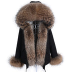 Maomaokong Winter Women Parka Cotton Jacket Real Fur Coat Natural Fox Fur Hooded Rabbit Fur Liner Thick Warm Outerwear Female