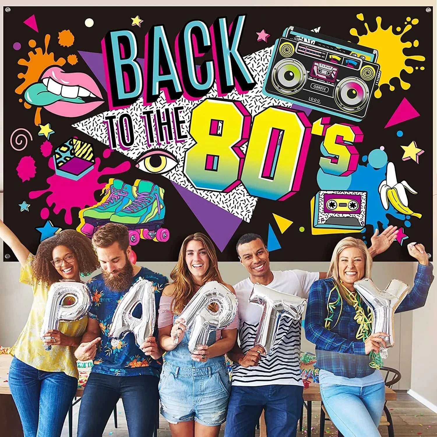 Back To 80'S Backdrop Graffiti Hip Pop Party Disco Music Photo Background Banner Graffiti Back To The 80’S Party Decorations SS69
