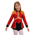 Moggemol Girls Sequin Ringmaster Bodysuit Long Sleeve Costume