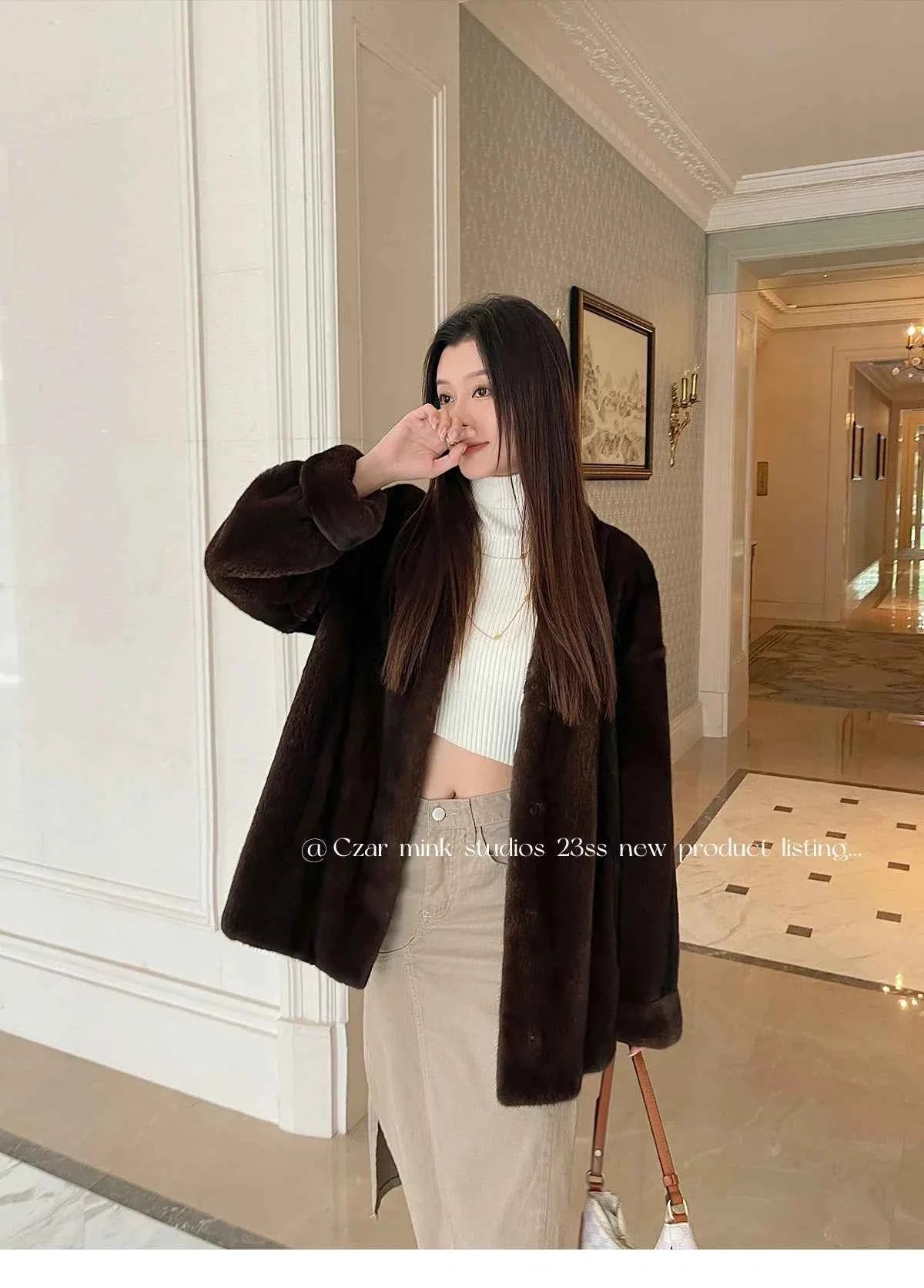 Winter Womens Real Mink Fur Coat High Quality V-neck Fur Jackets for Women New in Outerwears Luxury Clothes 2024 шуба женская