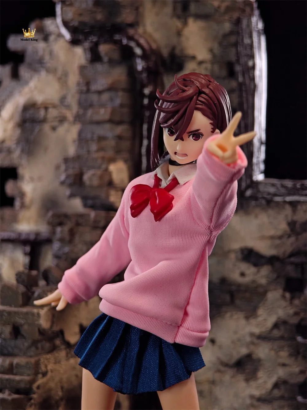 Handmade 1/12 Classic Japanese Anime DAN DA DAN Cosplay Momo Pink Hoodie Blue Pleated Skirt Set Fit 6" SHF Action Figure Body SS69