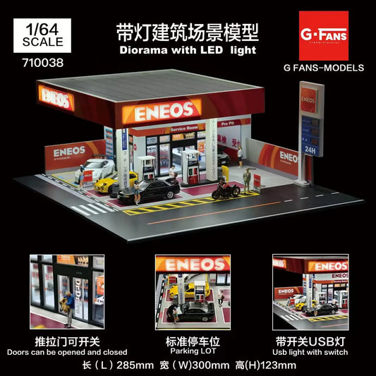 SS69 1/64 Scale Diecast Car Garage Diorama with LED Lighting and Dust Door