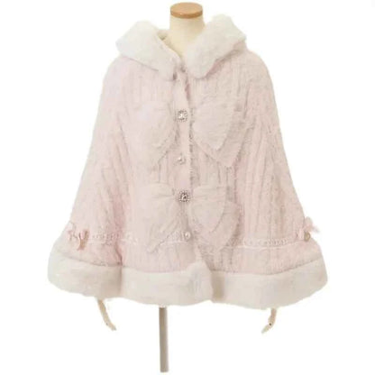 Fall Winter New Sweater Cardigan Women Japanese Mine Sweet Soft Waxy Thick Sweet Pearl Button Hooded Knitted Sweater Cape Jacket