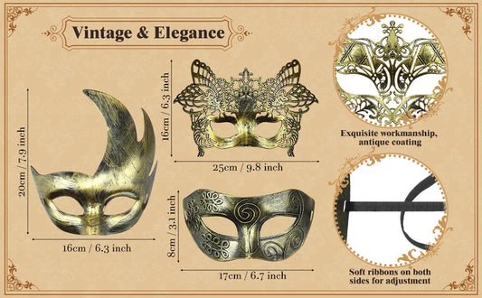 24-150Pcs Couple Masquerade Masks Bulk Venetian Carnival Mask Mardi Gras Antique Vintage Mask for Woman Men Prom Party Costume