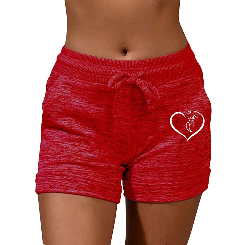 Summer Women's Shorts Printing Elastic High Waist Casual Sport Fitness Running Oversize Female Sweatpants SS69 12.69 red / XXL