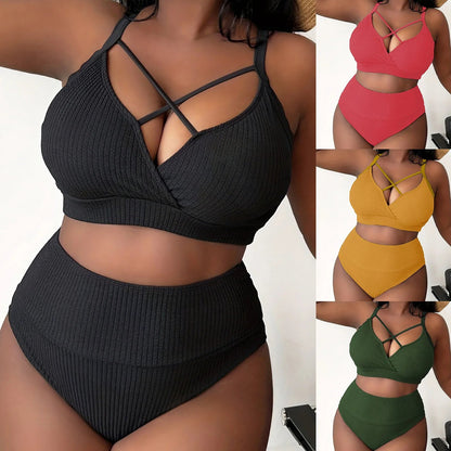 Plus Size Swimsuit Women Big Breast Bikini Set 2024 Sexy Two Pieces Bikinis High Waisted Swimwear Brazilian Bathing Suit SS69