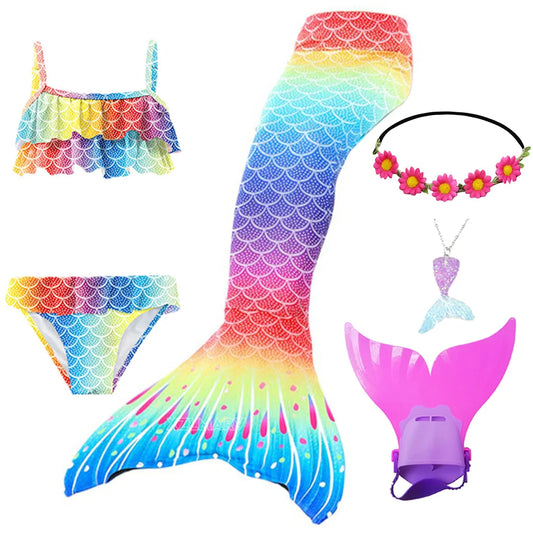 ZOCIC Girls Mermaid Tail Swimsuit Set with Top and Skirt for Swimming