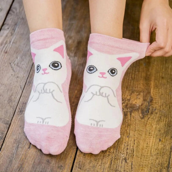 5 Pairs/Set Women's Cartoon Cute Cat Ankle Socks Breathable Perfect for Everyday Fashion SS69