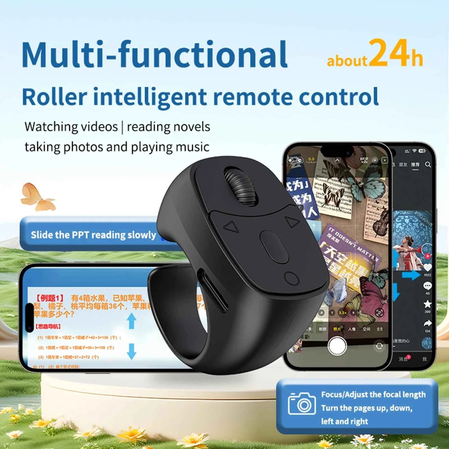 Bluetooth-Compatible 5.3 Fingertip Ring Remote Control Finger Ring Mouse Scrolling Ring Wireless Camera Shutter Selfie Button