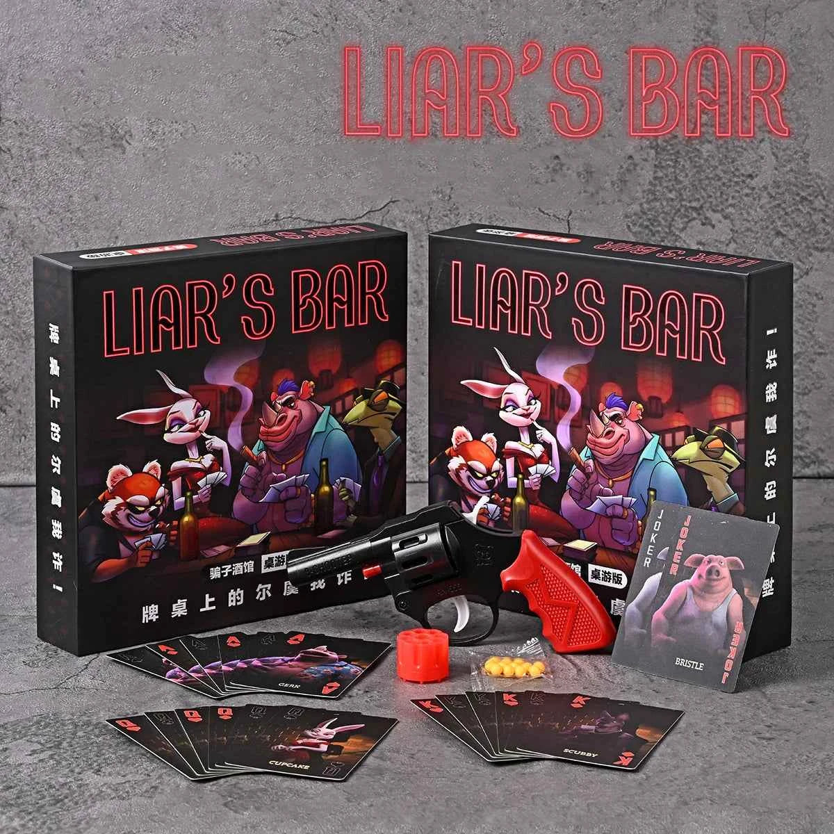 Liar's Bar Social Strategy Card Game - 20 Expertly Crafted Cards Cards with Themed Props for Holiday Parties, Family Reunions
