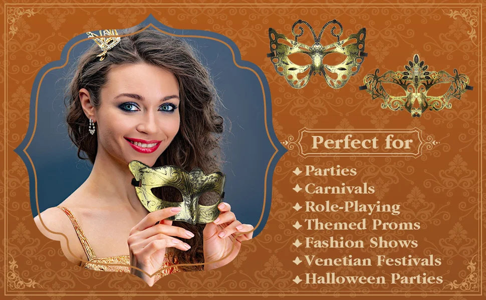 Masquerade Masks Bulk - Antique Vintage Venetian Carnival Party Costume