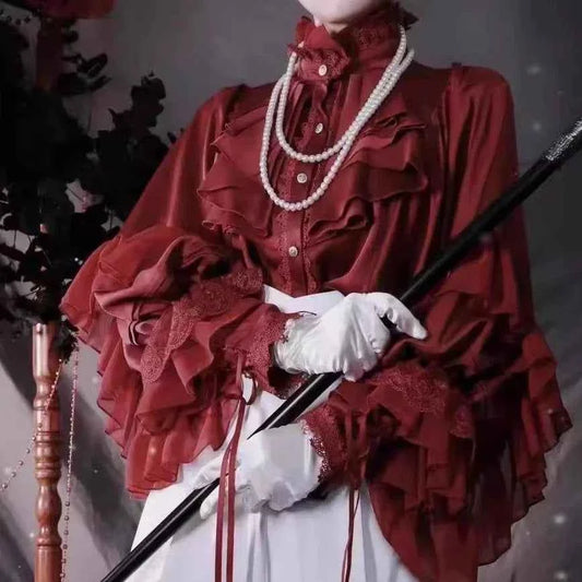 Japanese Kawaii Lolita Blouse Women Vintage Lantern Sleeve Shirt Y2k Aesthetic Lace Patchwork Tops Top Cospaly JK Loose Blusas