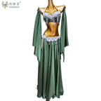 Belly Dance Outfit Suit Women's Customized Senior AB Stones Bra+sexy Split Long Skirt 2pcs Oriental Dance Performance Costumes
