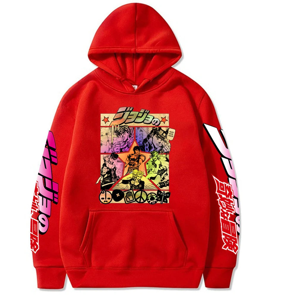 2021 Harajuku JOJO's Bizarre Adventure Unisex Hoodies Japanese Anime JOJO Printed Men's Hoodie Streetwear Casual Sweatshirts SS69 23.69 Red / XXXL