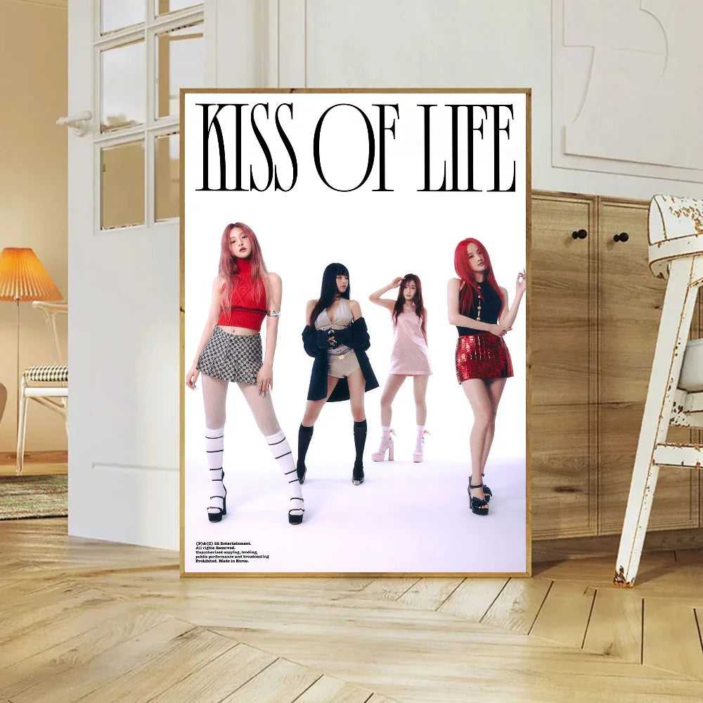 Kpop Girl Group Kiss Of Life Poster Self-adhesive Art Waterproof Paper Sticker Coffee House Bar Room Wall Decor SS69 8.69 10x15cm No Frame / z2