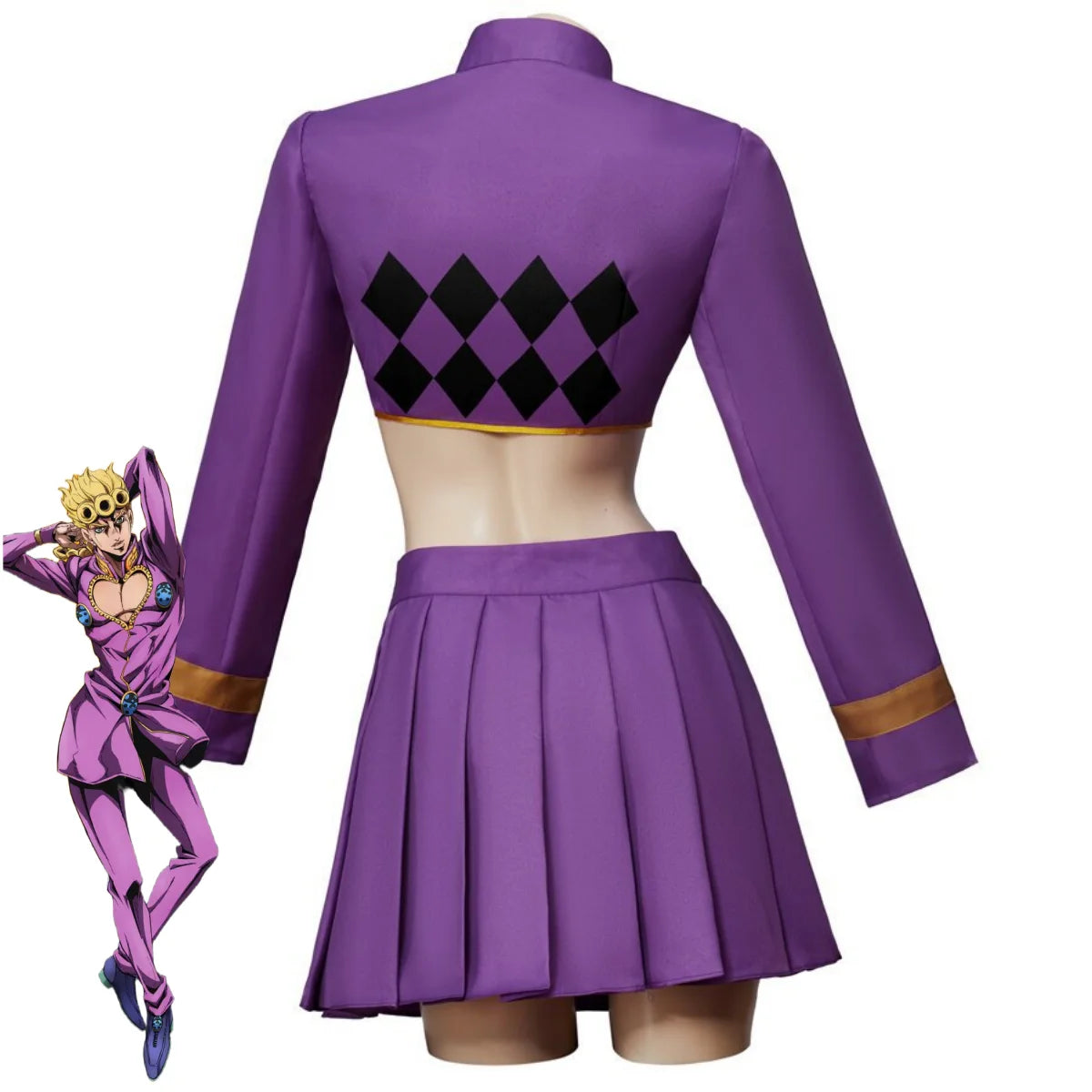 Anime JOJO's Bizarre Adventure Golden Wind Giorno Giovanna Cosplay Costume Sexy Purple Skirts Crop Top and Mini Skirts Party Set