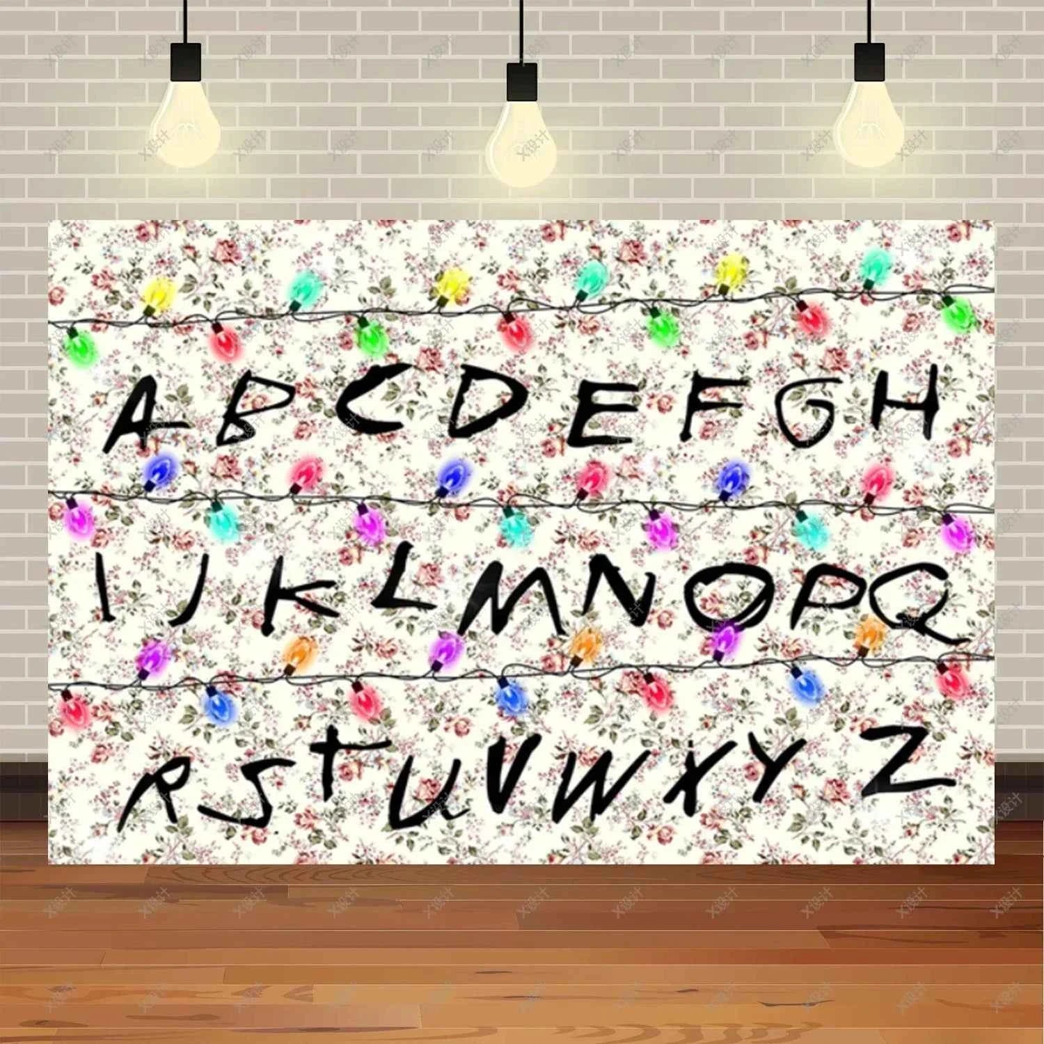 American TV Stranger Theme Background Lights Alphabet Episode Series Vinyl Banner Party Decoration Supplies Photo Prop Baby Gift