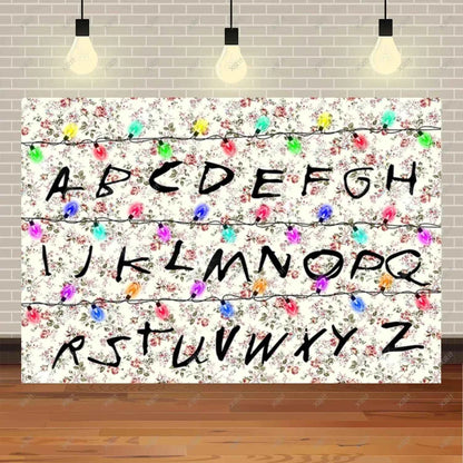American TV Stranger Theme Background Lights Alphabet Episode Series Vinyl Banner Party Decoration Supplies Photo Prop Baby Gift