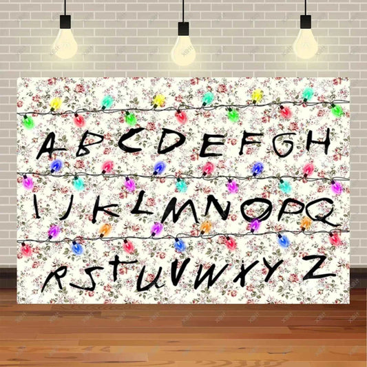 American TV Stranger Theme Background Lights Alphabet Episode Series Vinyl Banner Party Decoration Supplies Photo Prop Baby Gift