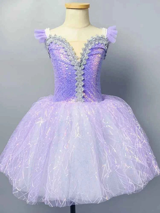 Purple Pink Children Ballet Girls Dance Skirt Kids Sequin Professional Ballet tulle Tutu Ballerina Dress Performance Clothing