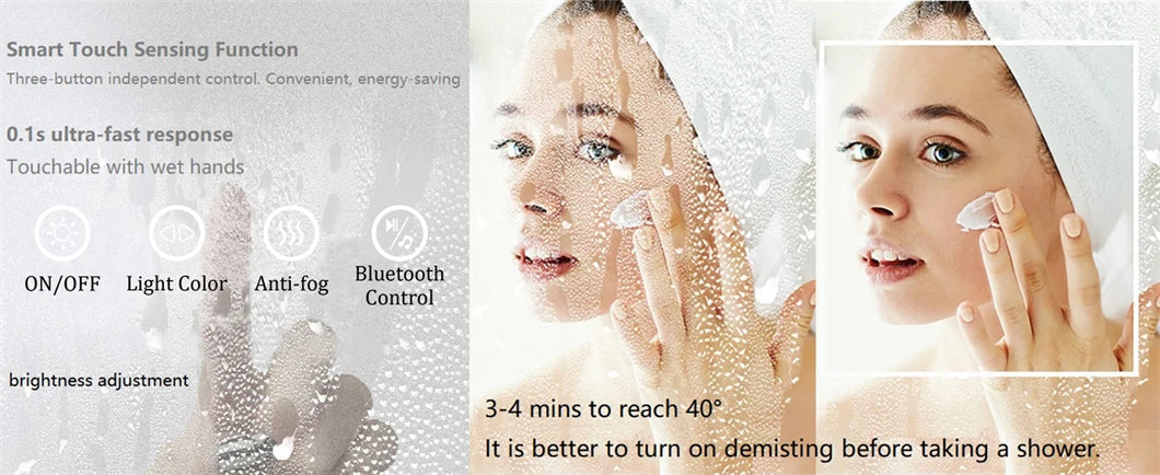 Smart LED Bathroom Mirror Rectangle Wall Mount Mirror w Bluetooth Speaker,Time,Temperature,Light Memory,Front & Backlit,Anti-Fog SS69