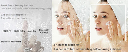 Smart LED Bathroom Mirror Rectangle Wall Mount Mirror w Bluetooth Speaker,Time,Temperature,Light Memory,Front & Backlit,Anti-Fog SS69